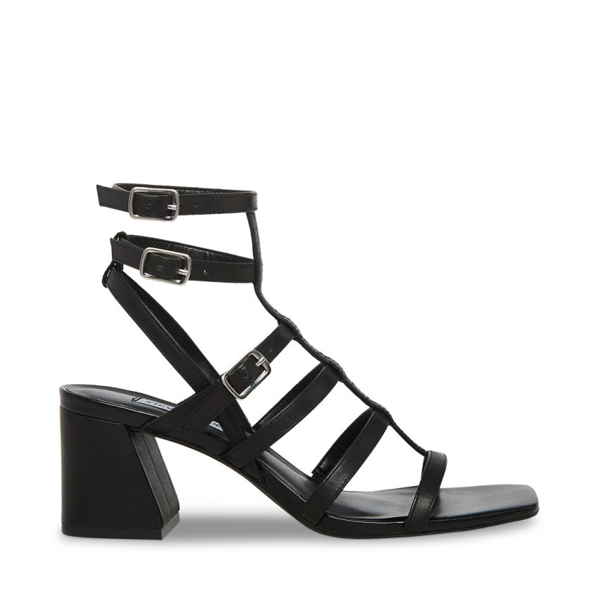 Sandalias Tacones Steve Madden August Cuero Mujer Negras | ES BI6248